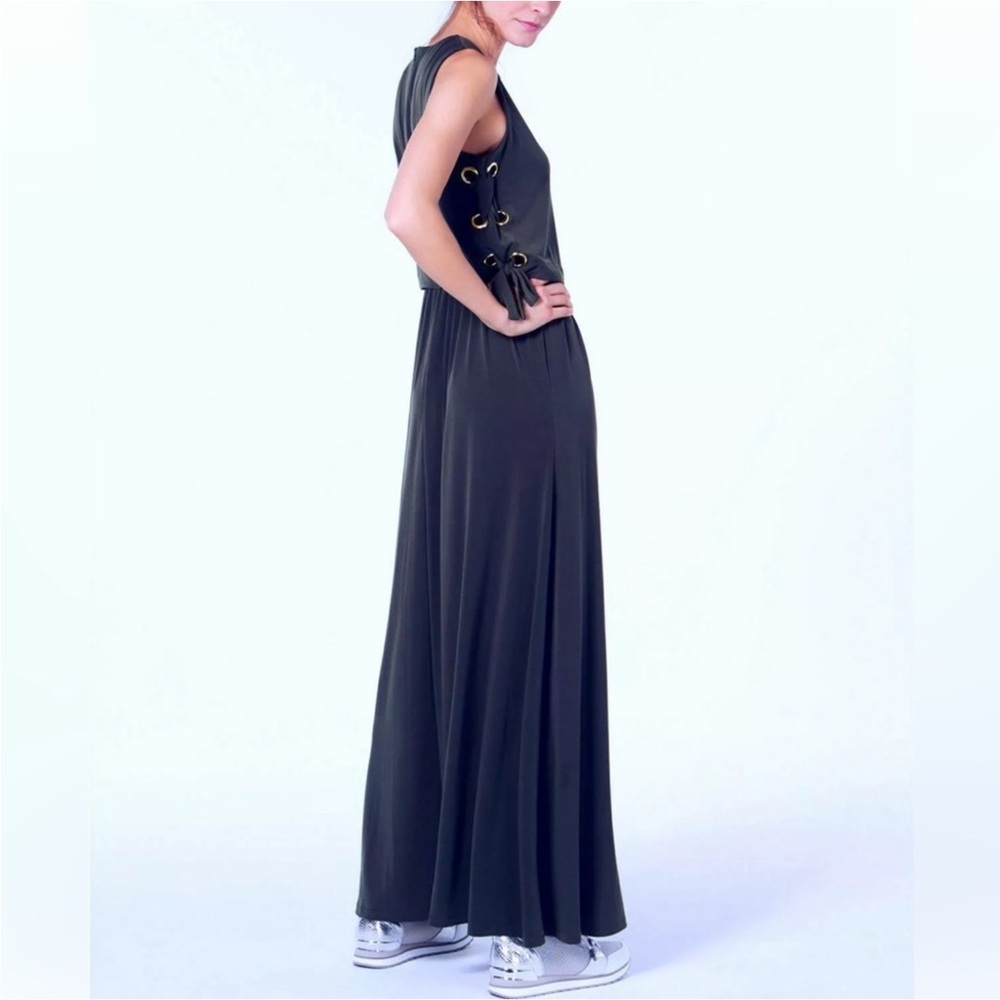 New Michael Kors Blue Jewel Neck Maxi Dress Size Medium Side Ties Sleeveless